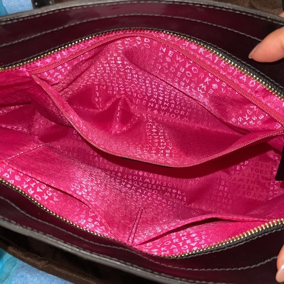 Kate Spade black shiny 100% leather zip tote shoulder bag purse with bow charm - Picture 5 of 7